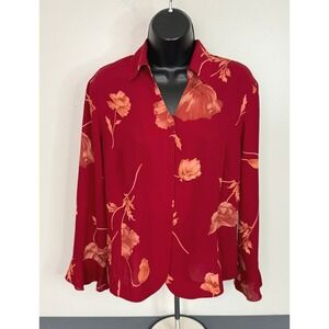 Norton McNaughton Women's Floral Long Sleeve Blouse Red Sz Large Workwear Career